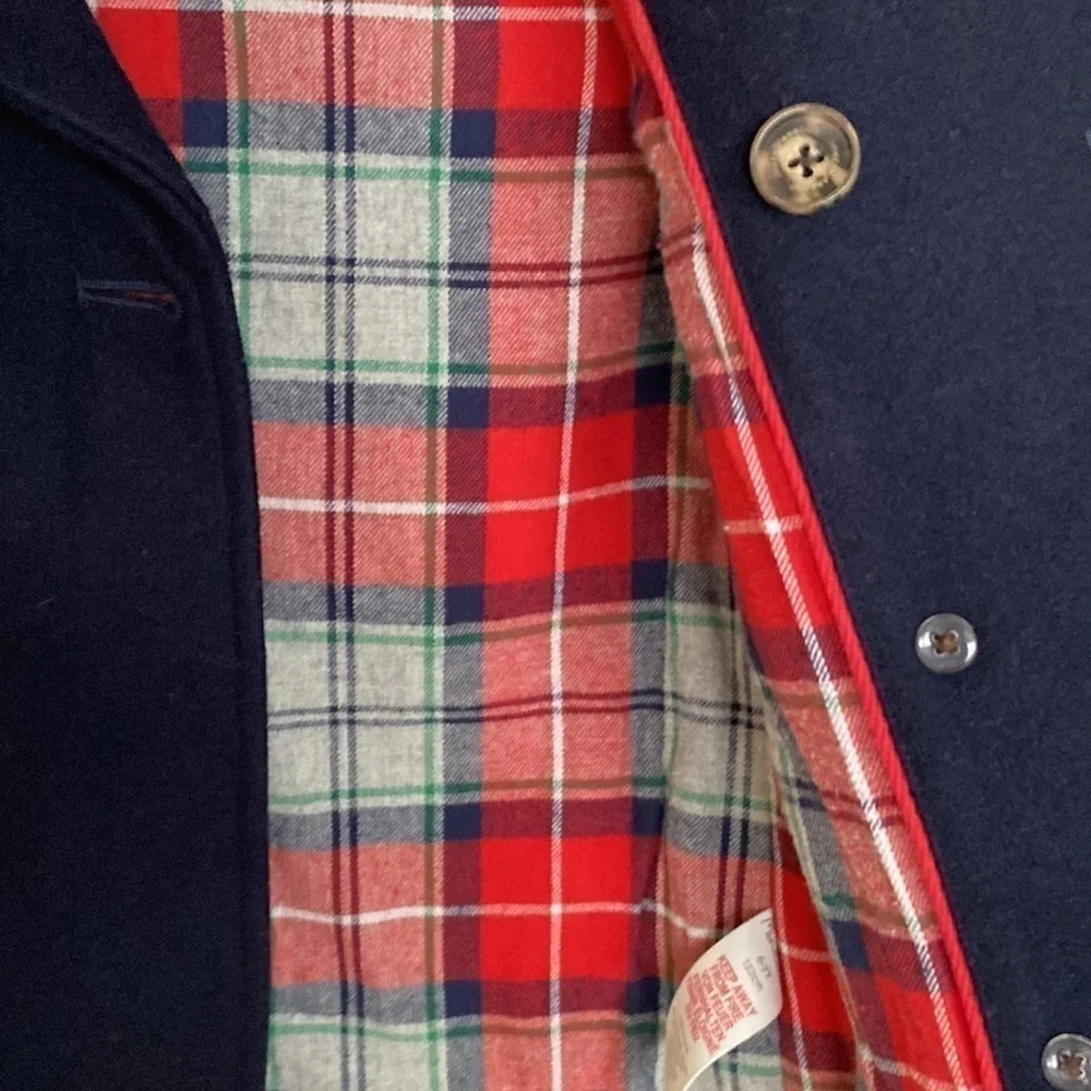 Mini Boden Double Breasted Plaid Lined Pea Coat, Size 6-7Y